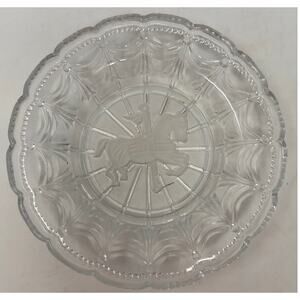 Vintage Cut Etched Clear and Frosted Glass Carousel‎ Horse Candy Dish 8"